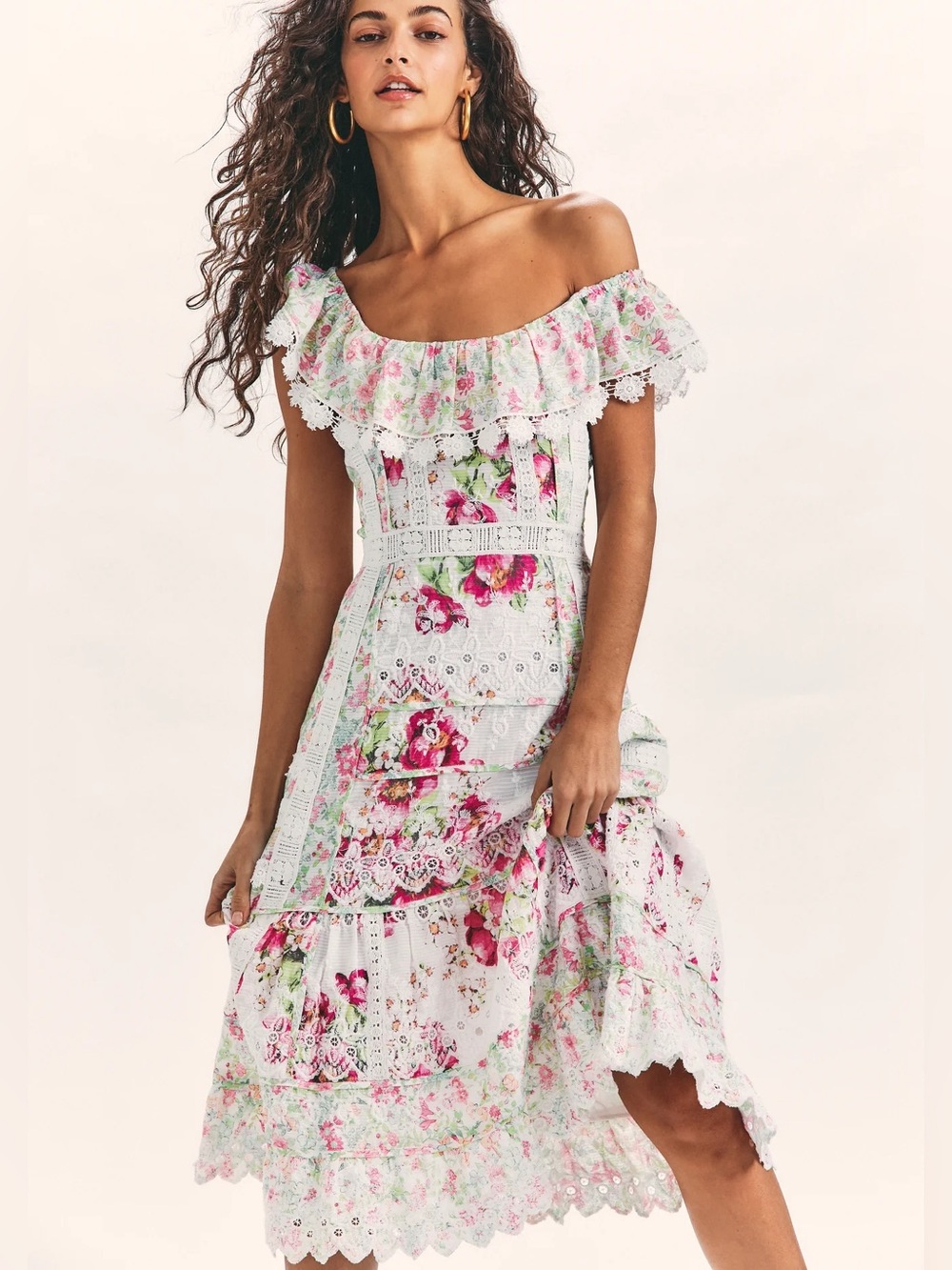 LoveShackFancy Faustine Floral Midi Dress size 4 Embroidered Pink *FLAWED* - Picture 1 of 16